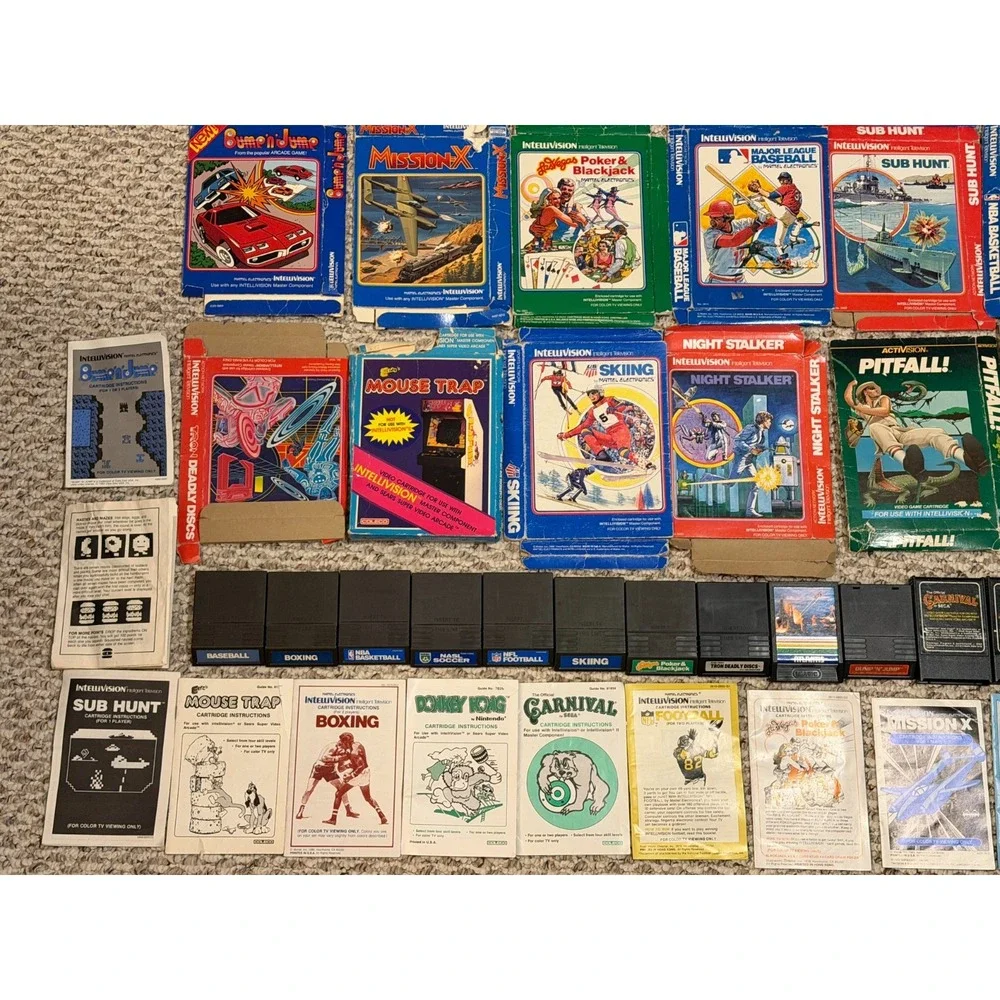HUGE Lot of  Vintage Intellivision Games Boxes Instructions Overlays & More!